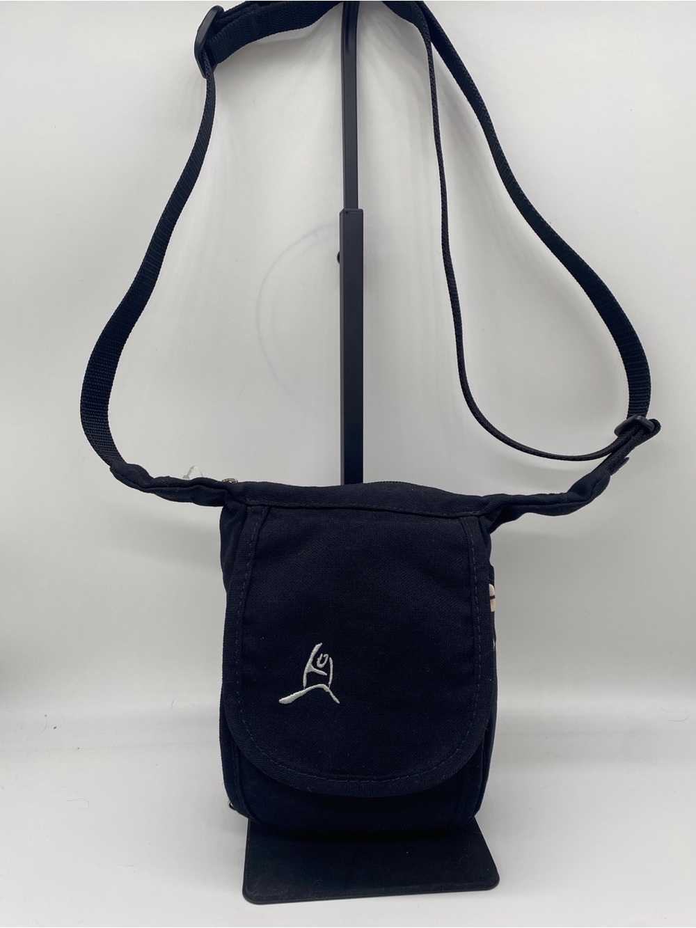 Black Canvas Crossbody Bag with Logo - Everyday Hands-Free Carry
